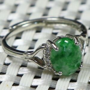925 Silver Cert'd Green 100% Natural A Jade jadeite Adjustable Ring